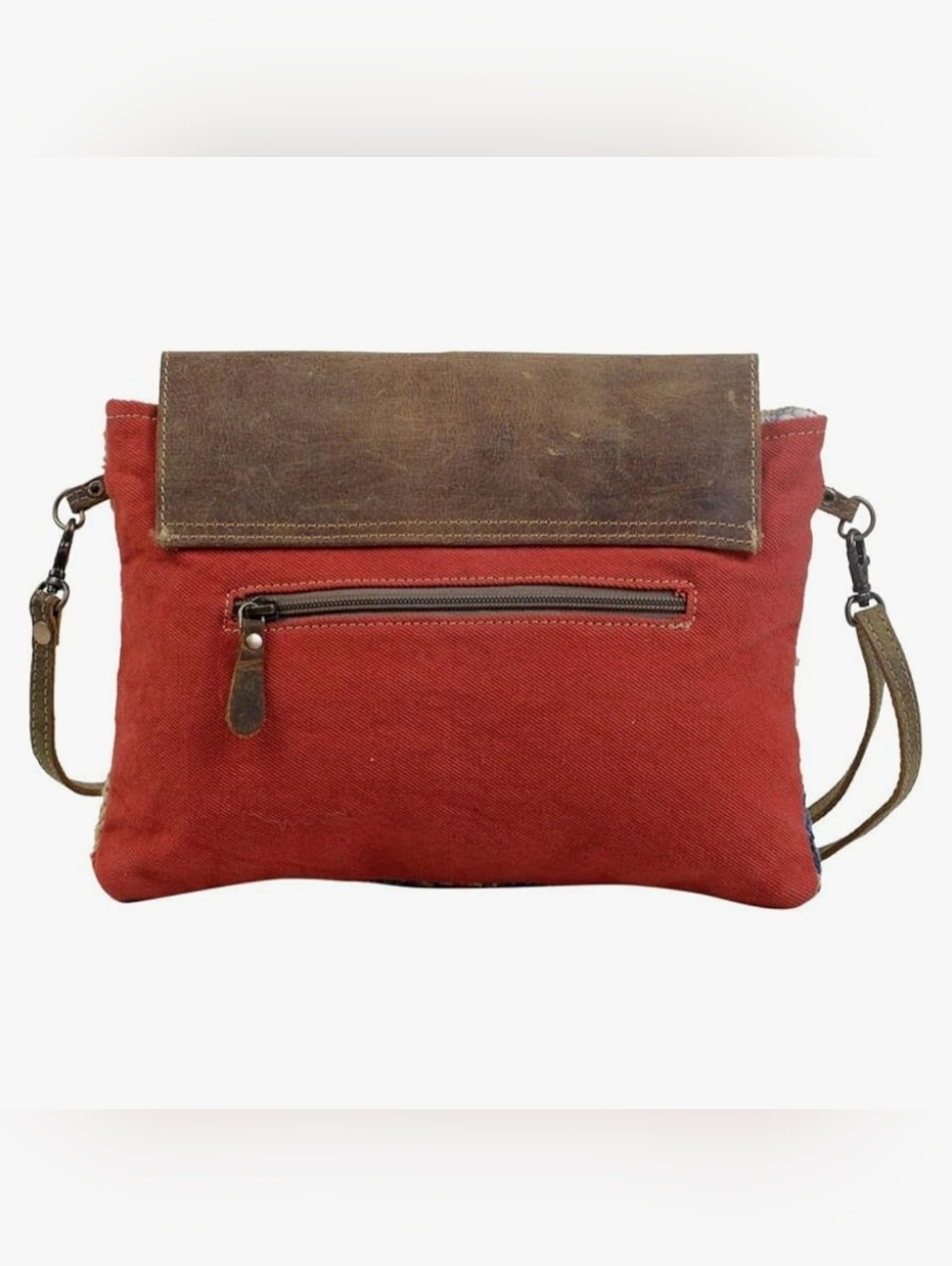 Myra Win Win Crossbody Bag Rustic Brown Leather & Southwestern Canvas Tapestry - Picture 7 of 14